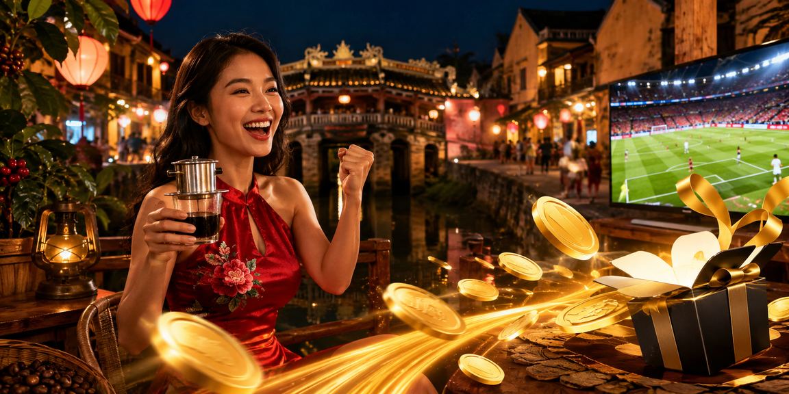 Người chơi thưởng thức cà phê và xem kết quả trò chơi tại Hội An buổi sáng